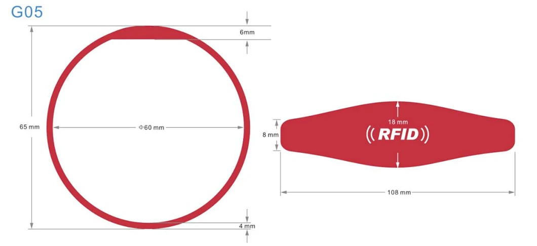 Customized Waterproof G Series G05 Silicone RFID Wristband Eco-Friendly NFC Bracelet 13.56MHz Hf & 125kHz Lf