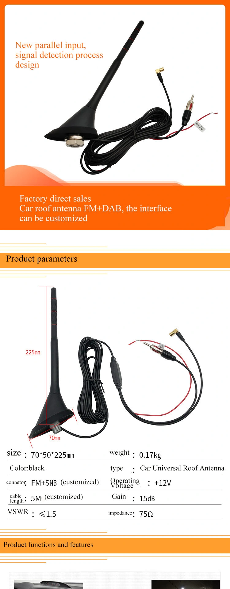 FM+GPS/DAB Radio Antenna Car Roof Communication Antenna