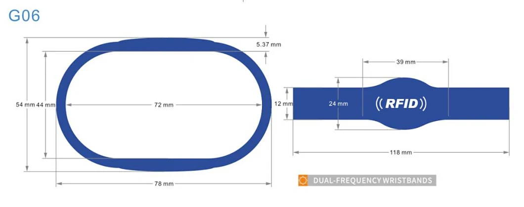Customized Waterproof G Series G06 Silicone RFID Wristband Eco-Friendly NFC Bracelet 13.56MHz Hf & 125kHz Lf