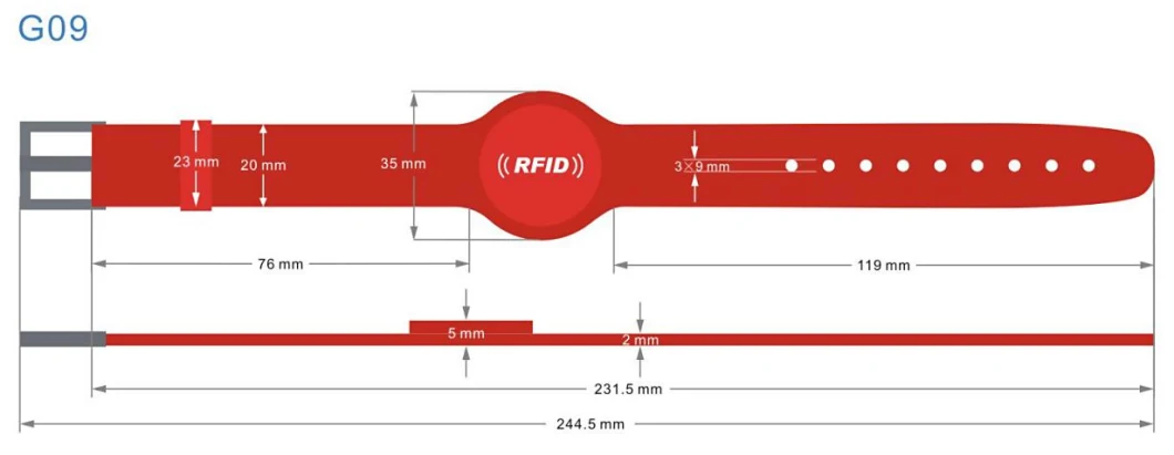 Customized Waterproof G Series G09 Silicone RFID Wristband Eco-Friendly NFC Bracelet 13.56MHz Hf & 125kHz Lf