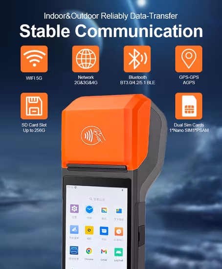 Point de vente de terminal de point de vente Android mobile tenu dans la main WiFi 4G avec imprimante