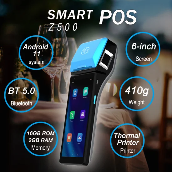 Vente chaude 4G Android 11 système de point de vente terminal de point de vente portable avec imprimante pour la facturation POS et les taxes d'impression Z500